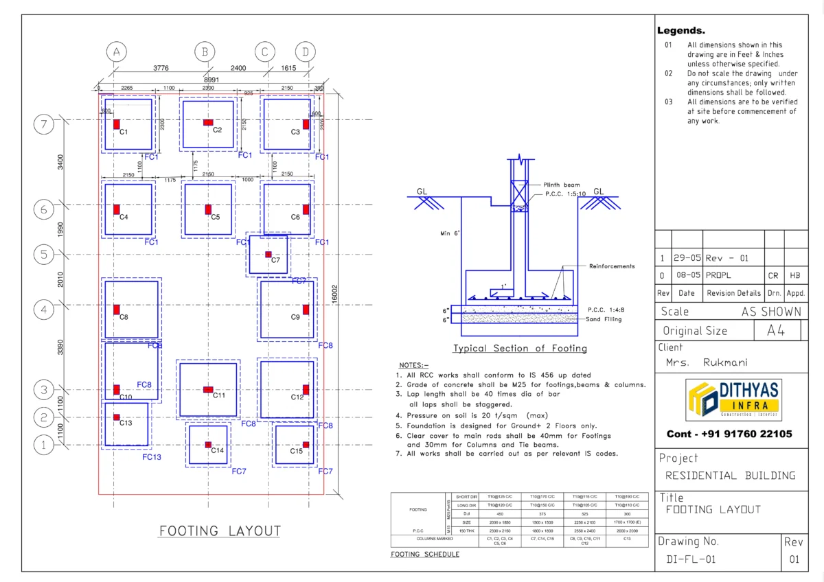 Footing marking for residential building