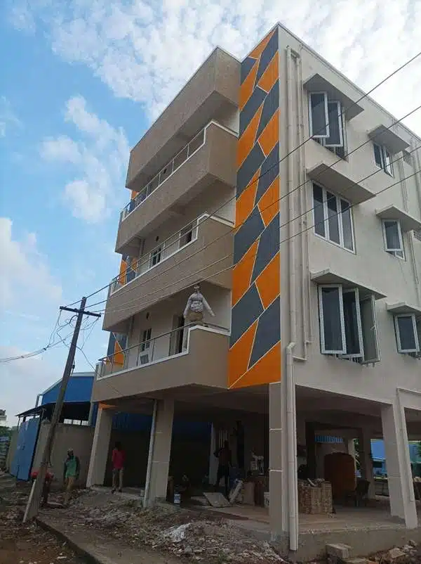 Residential construction site in Chennai with modern structure
