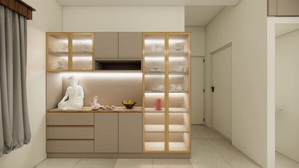 Contemporary bedroom interior with custom wardrobe