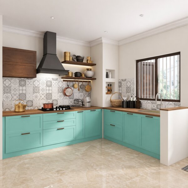 Elegant modular kitchen interior with wooden finish