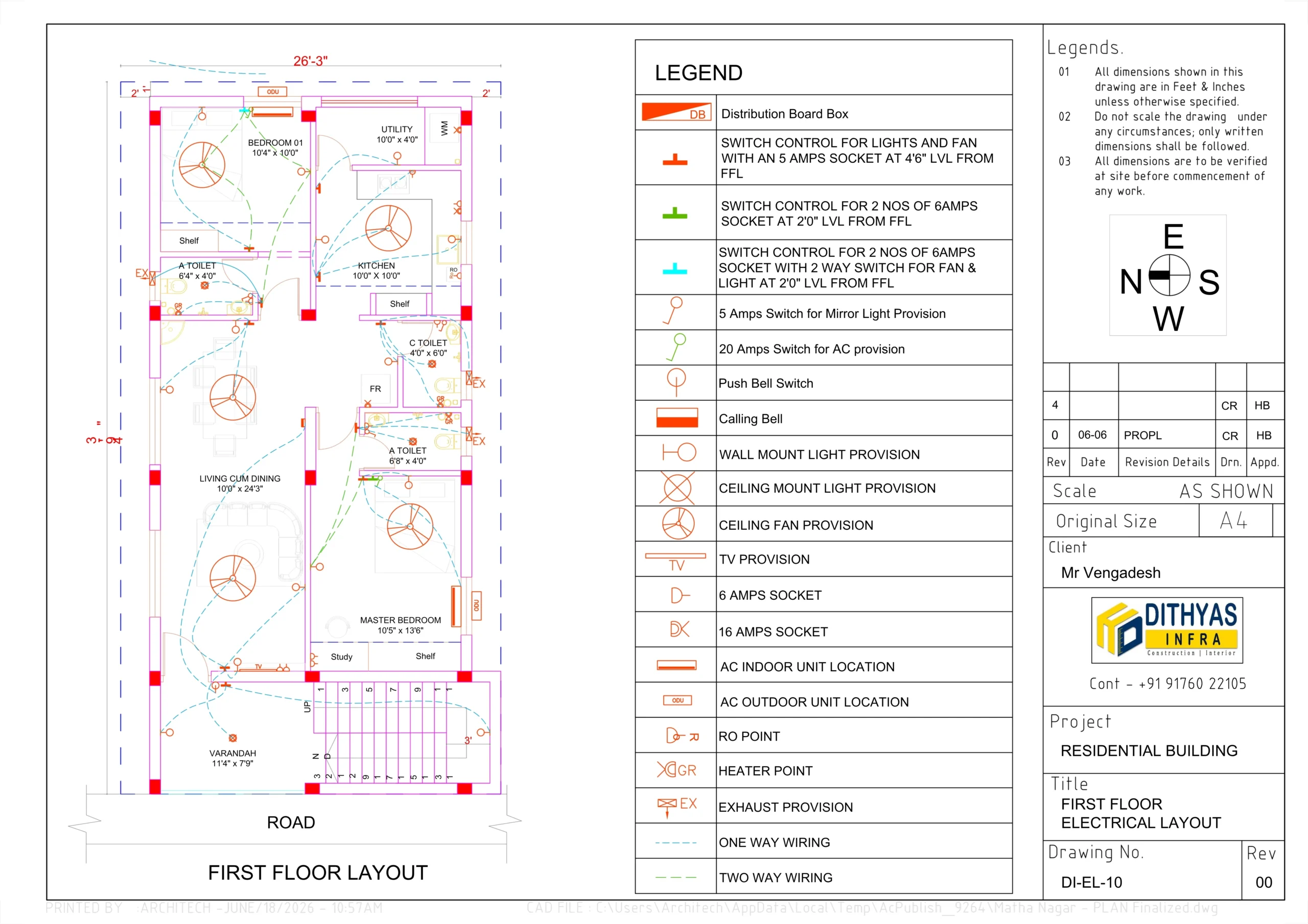 Architectural first floor layout plan of a modern residential house showing bedroom arrangement, living spaces, staircase access, and functional room distribution.