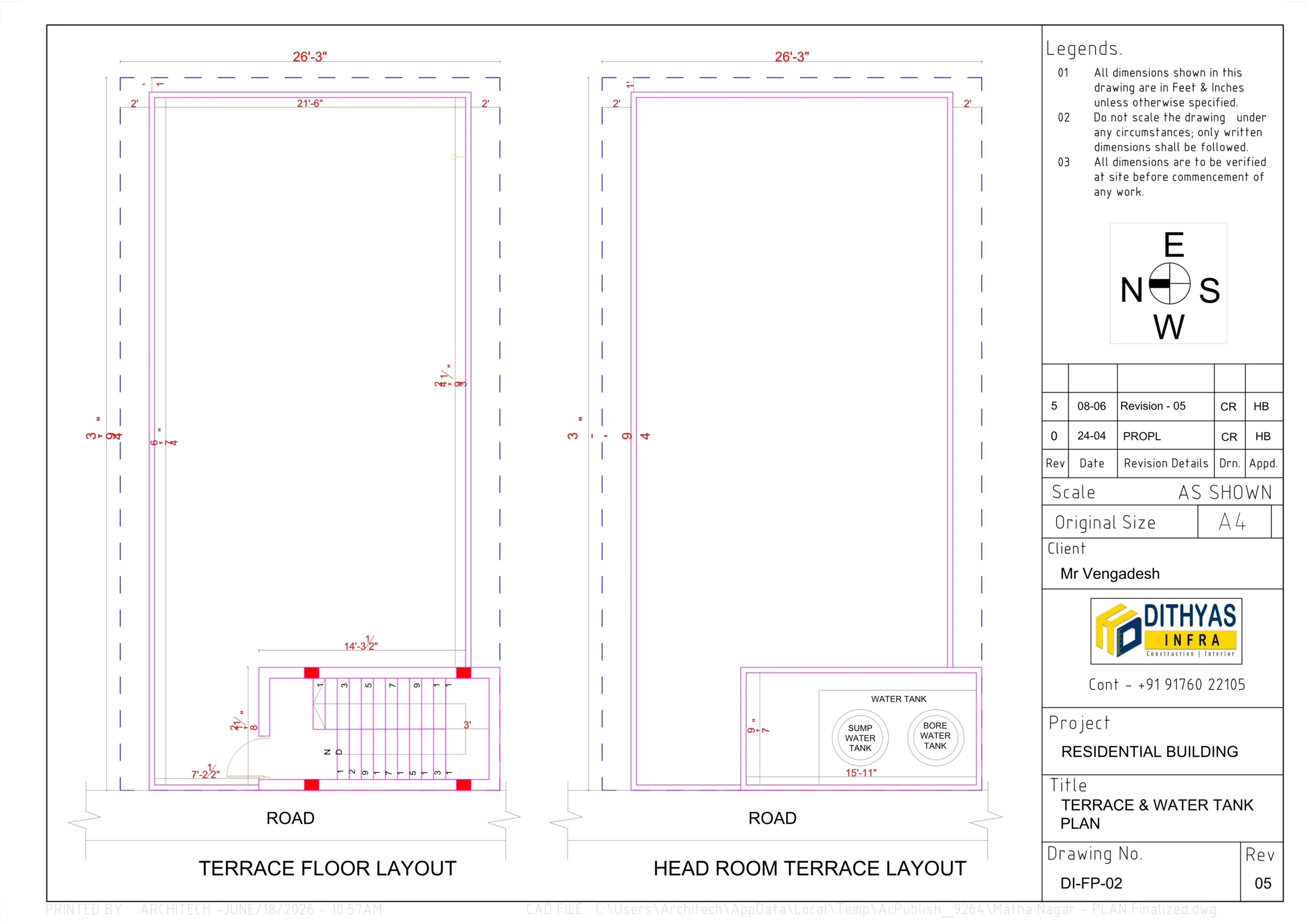 Architectural terrace floor layout plan of a modern residential house showing open terrace space, staircase access, and utility areas.