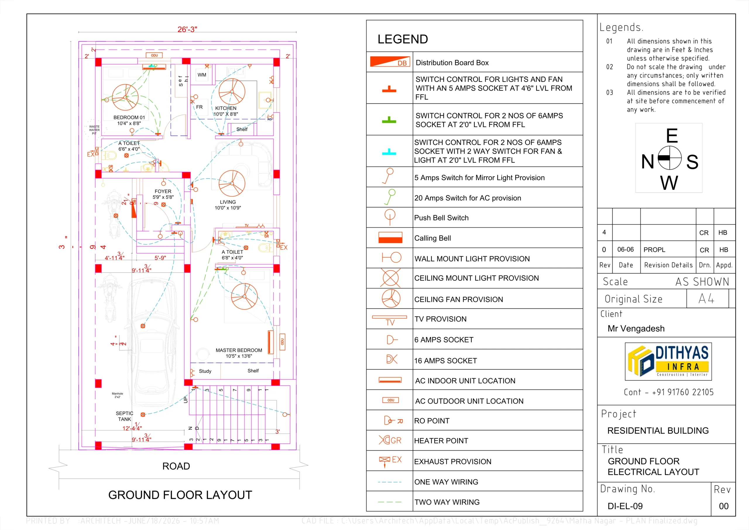 Architectural ground floor layout plan of a modern residential house showing room arrangement, living spaces, staircase location, and functional area distribution.