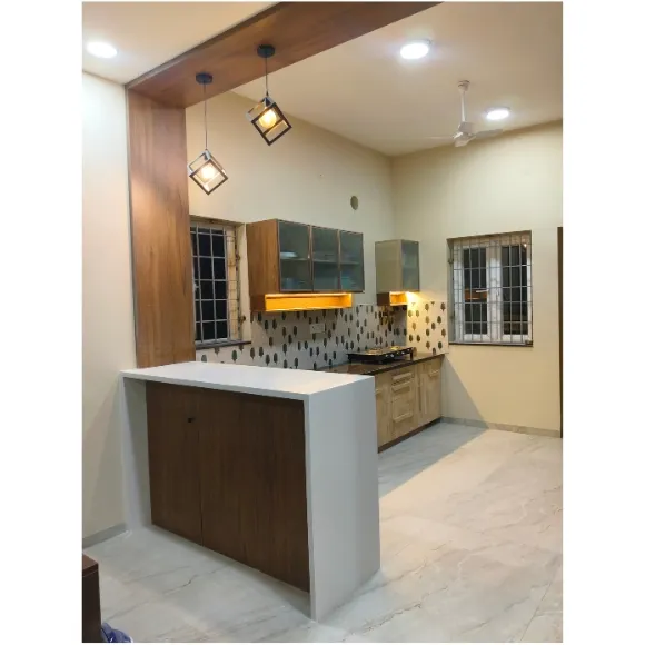 Modern modular kitchen with elegant cabinets and spacious layout