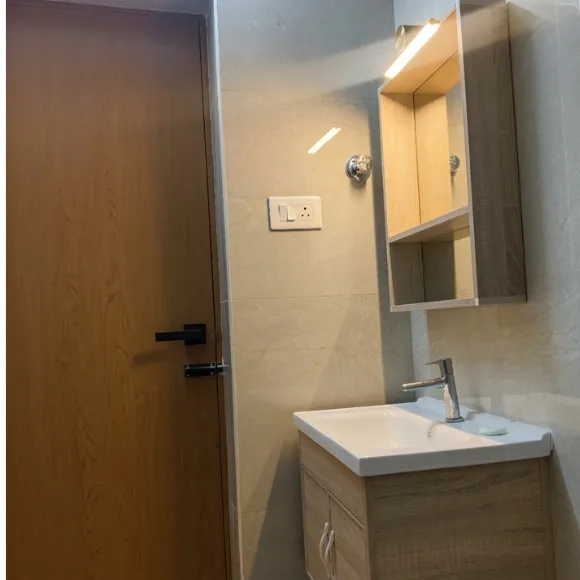 Modern bathroom interior with premium tiles and stylish vanity