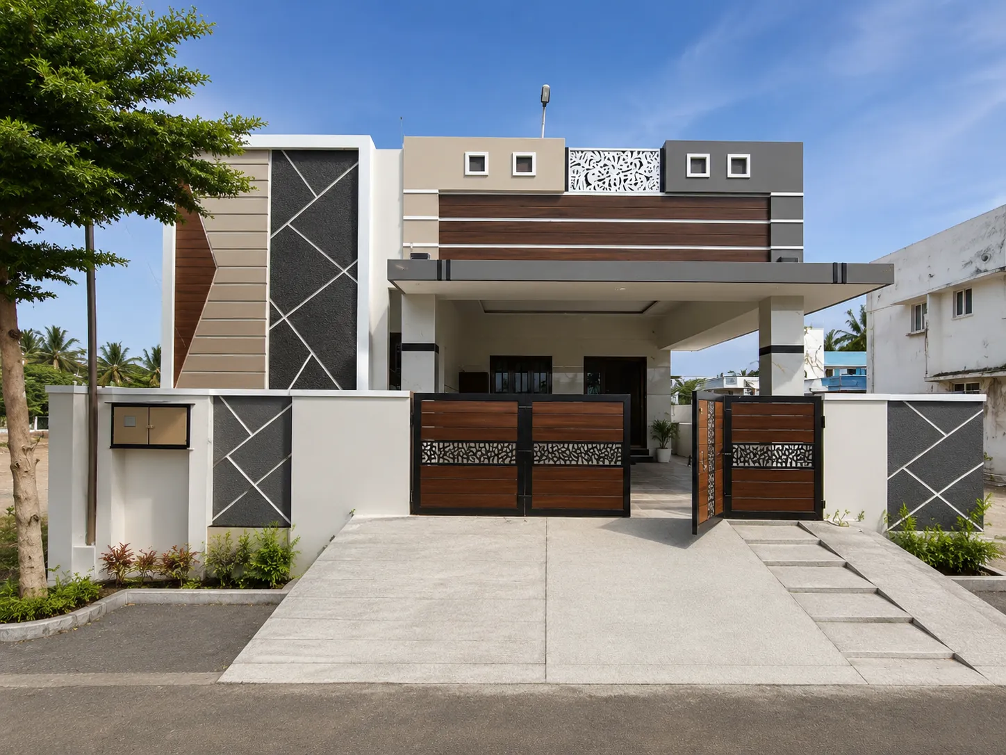 Completed residential construction project featuring elegant exterior design by Dithyas Infra.