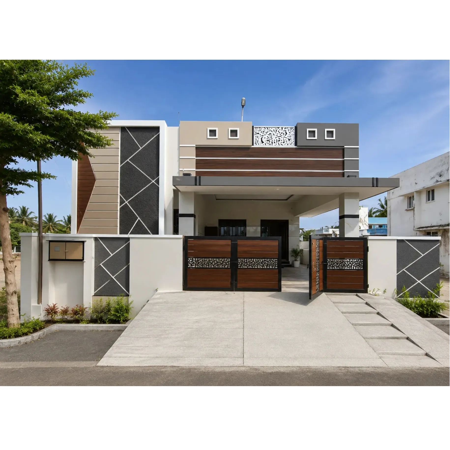 Modern luxury house constructed by Dithyas Infra with contemporary architecture in Chennai.