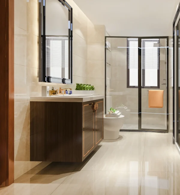 Stylish modern bathroom renovation with premium tiles and fittings